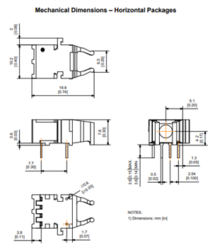 機械図面 - Broadcom AFBR-2529SIZ光ファイバ・レシーバ